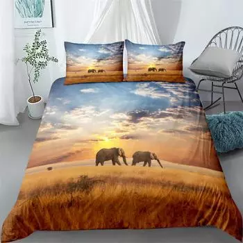 African Elephants 3d Bedding Set King Queen Double Full Twin Single Size Bed Linen Set EU single(135x200cm)