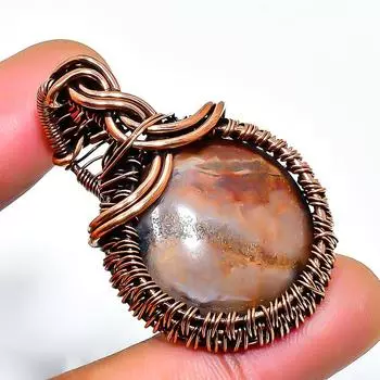 African Moss Gemstone Handmade Copper Wire Wrap Jewelry Pendant 1.58 1.58 коричневый