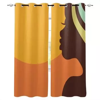 African Women Blackout Curtains for Children Kids Home Decor Bedroom Living Room High Shading Window Curtains W135 x H60cm
