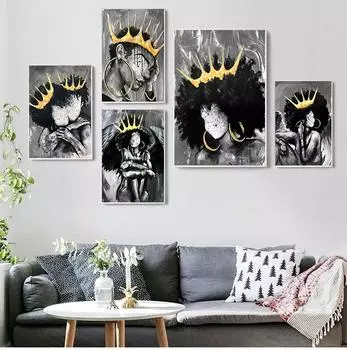 Африка Ангел Королева Черная Девушка Мальчик Nordic S И Принты Стены Искусства Холст Картины Печать Настенные Панно Для Гостиной Клуба Без Рамки 21*30cm