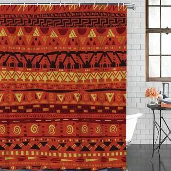Африка Этническая геометрическая форма Водонепроницаемая ванная комната Декор Занавеска для душа с крючком Шторы для ванной Аксессуары для ванной 90Wx180H CM