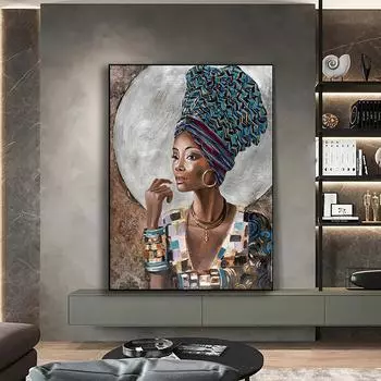 Африканская Черная Женщина Граффити Искусство Холст Живопись Художественный Плакат Декор Фреска для Дома Гостиная Украшение Стены Украшение Комнаты Без Рамки 21*30cm