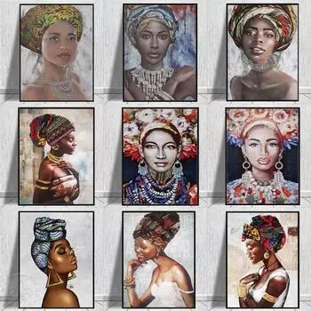 Африканская черная женщина, картина на холсте, сексуальная африканская девушка, постеры и принты, абстрактная фигура, настенная художественная картина, домашний декор для гостиной 21x30 No Frame