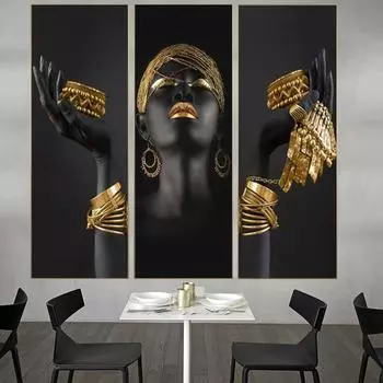 Африканская черная женщина с золотыми украшениями на руках, холст, картины на стене, художественные постеры и принты, современные картины, домашний декор 21*30cm