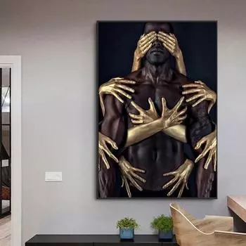 Африканская черно-золотая обнаженная картина на холсте для мужчин и женщин, постеры и принты, настенная художественная картина для гостиной, домашний декор, Cuadros 21*30cm