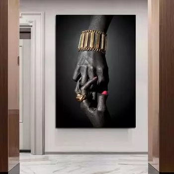 Африканская черно-золотая женская ручная картина маслом на холсте, постеры и принты, скандинавская настенная картина для декора гостиной, без рамки 21*30cm