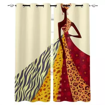 Африканская девушка шляпа леопардовая юбка искусство затемнение шторы для гостиной спальня оформление окна жалюзи занавески для кухни W135 x H60cm