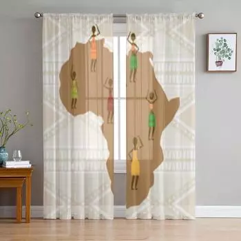 Африканская культура дизайн векторная иллюстрация Eps10 графические тюлевые прозрачные шторы для гостиной домашний декор вуаль занавеска из органзы 135W x 114H(cm)