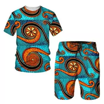 Африканская мужская футболка Harajuku, летняя повседневная футболка с круглым вырезом, пляжные шорты, двухсекционная модная тенденция, спортивные костюмы с короткими рукавами, спортивные комплекты 6XL