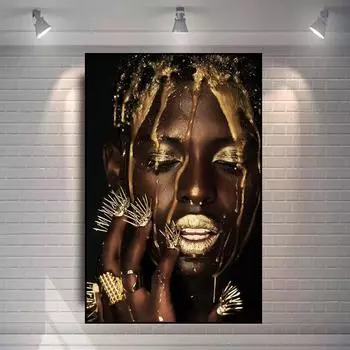 Африканская поп-музыка, абстрактная настенная живопись, черное золото, женщина, роскошь, мода, HD-холст, постер, печать, украшение для дома, спальни, гостиной 20x30cm