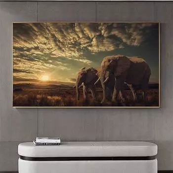 Африканская саванна, два слона, животные, холст, живопись, постеры и принты, скандинавские куадросы, настенные художественные фотографии для гостиной 20cm40cm NoFrame