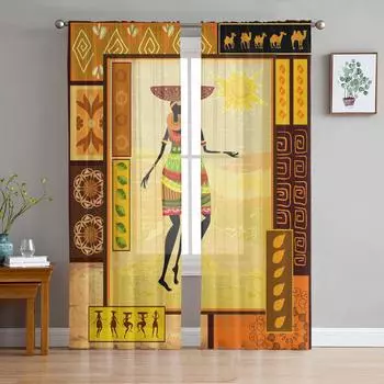 Африканская женщина девушка этническая культура прозрачные шторы для гостиной украшения оконные шторы кухня тюль вуаль органза шторы W135 x H115cm x1