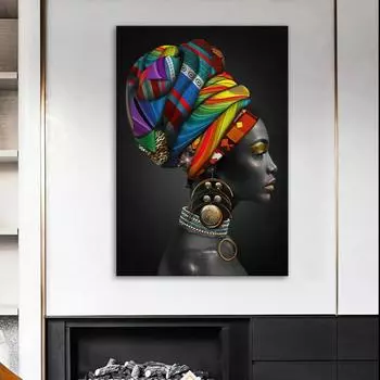 Африканская женщина, картина на холсте, золотые и черные женские постеры и принты, скандинавский настенный декор, художественные фотографии для домашнего дизайна 20x30cm