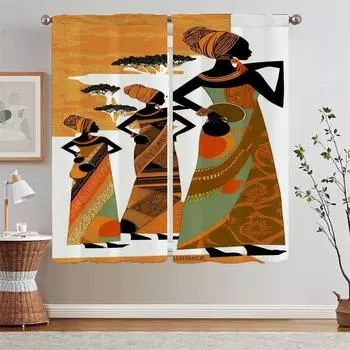 Африканская женщина картина занавеска тюль на кухне занавески для спальни 2 шт затемняющие занавески для гостиной украшения W50xH70cmx2pcs-CL