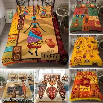 Африканская женщина король королева пододеяльник ретро экзотический племенной черный девушка узор комплект постельного белья африканский полиэстер одеяло чехол наволочка 70x133cm 2pcs