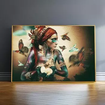 Африканская женщина с бабочкой, холст, картины на стене, художественные постеры и принты, красочная черная девушка, художественная картина, украшение для дома 20x30cm no frame