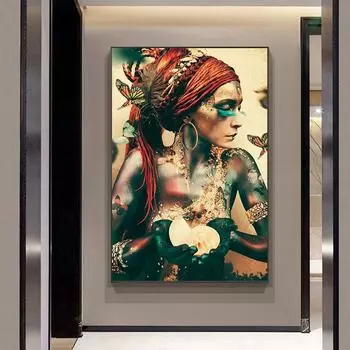Африканская женская бабочка, современное искусство, картина маслом, женские портретные постеры и гравюра, украшение для гостиной 21cm30cm NoFrame