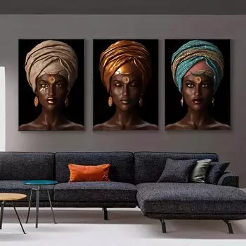 Африканская женская картина на холсте, настенная живопись, головной платок, черная девушка, настенные картины, сексуальные постеры, принты для гостиной, домашнего офиса, декор 21cm30cm NoFrame