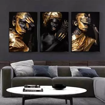 Африканская золотая красота для девочек, холст, картина, черные девушки, макияж, постеры и принты, настенная художественная картина для украшения гостиной 20x30cm