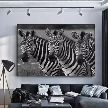 Африканские черно-белые плакаты с изображением зебры, животные, настенная природа, современное искусство, холст, живопись, печать, фотографии для гостиной, дома, украшения детской комнаты в рамке 20x30cm No Frame белый