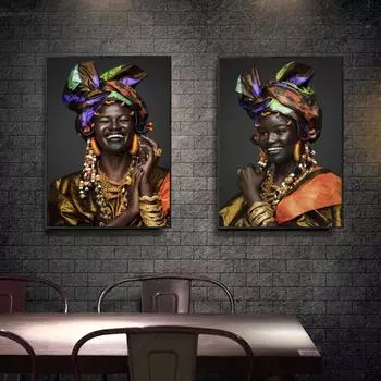 Африканские чернокожие женские фотографии, холст, постер, художественные портретные постеры и принты, настенная художественная картина для гостиной, домашний декор, без рамки 21*30cm