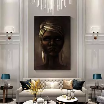 Африканские черные и золотые женские постеры и принты на скандинавскую тему, холст, живопись, домашний декор, скандинавская настенная картина для гостиной 21x30 No Frame