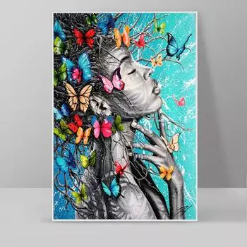 Африканские Черные Женщины Бабочка Граффити Искусство Картина Маслом Абстрактная Печать Плакатов Гостиная Настенная Картина 21cm30cm NoFrame