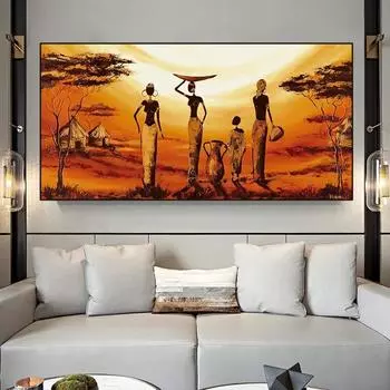 Африканские черные женские фигуры, холст, живопись, печать плакатов, фотографии, настенный художественный декор, гостиная, спальня, украшения дома, картины 20x40cm