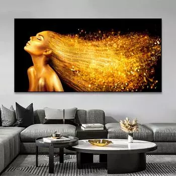 Африканские черные золотые женские постеры и принты, современные картины на холсте, настенные художественные картины для гостиной, домашний декор, Cuadros 20x40cm No Frame