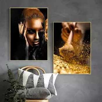 Африканские черные золотые женские постеры и принты, картины на холсте, современные скандинавские настенные художественные картины для гостиной, украшения дома 21X30cm No Frame
