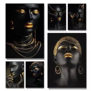 Африканские девушки, женские золотые украшения, постеры, настенные холсты, художественные принты, современные фигурки, портретные картины, гостиная, домашний декор, картина 21x30cm No Framed белый