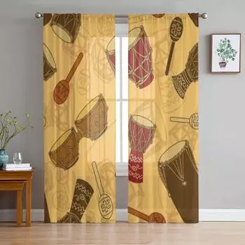 Африканские перкуссионные роскошные шифоновые прозрачные шторы для гостиной, спальни, украшения, оконная вуаль, тюлевая занавеска 135W x 114H(cm)