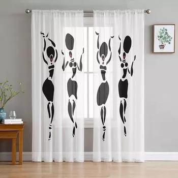 Африканские племена, этнические женские тюлевые занавески для гостиной, спальни, современные прозрачные шторы, декоративная обработка окон 135W x 114H(cm)