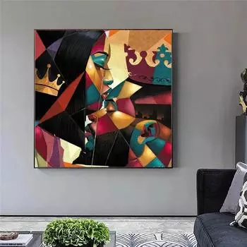 Африканские сексуальные любовники, близкие поцелуи, золотые художественные холсты, картины на стенах, постеры и принты, абстрактные картины, украшение для дома 30x30cm(No Frame) красный