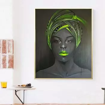 Африканские женщины рисуют на холсте обнаженные черные девушки сексуальные губы плакаты и принты флуоресцентные цвета для декора гостиной Cuadros 21cm30cm NoFrame