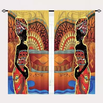 Африканские женские оконные шторы для гостиной, спальни, кухни, домашнего декора, детские шторы, крючки для оформления окон 100W160H(CM)40x63in&Hook