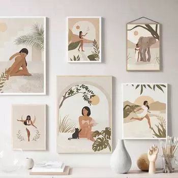Африканские женские слоны в скандинавском стиле в стиле бохо, настенная живопись на холсте, плакаты на скандинавскую тему и принты, фотографии для декора гостиной, без рамки 21*30cm