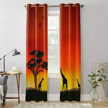 Африканские животные жирафы в саванне занавеска для гостиной спальня декор шторы роскошные кухонные шторы 135W x 60H(cm) x1