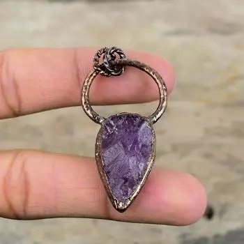 Африканский аметист грубый кулон гальванопластика медный кулон необработанный камень ювелирные изделия настоящий драгоценный камень кулон гальванопластика ювелирные изделия ручной работы кулон