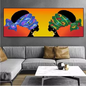 Африканский художественный пейзаж и женская картина на холсте, постеры и принты, настенная картина для декора гостиной Cuadros без рамки 20*40cm