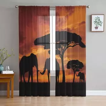 Африканский индийский слон занавеска тюль для окна для гостиной спальни кухни оформление окна украшения шторы W135 x H114cm