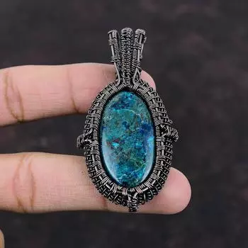 Африканский кулон из хризоколлы, медная проволока, кулон, медные украшения ручной работы, изысканный кулон, подарок на годовщину, ювелирные изделия из хризоколлы