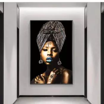 Африканский настенный художественный постер и принты, элегантные черные женские картины на холсте, современные поп-украшения для гостиной, настенные картины 20x30cm
