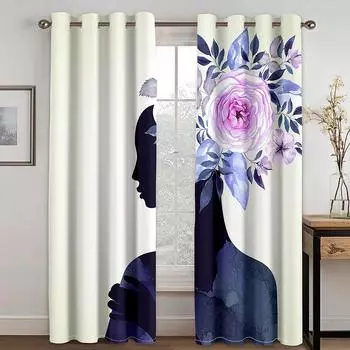 Африканский женский художественный абстрактный дизайн, бесплатная доставка, 2 шт., тонкая затеняющая занавеска для окна для гостиной, спальни, декор 98W202H CM&Rod Pocket