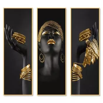 Африканский женский плакат с золотыми украшениями, винтажная картина на холсте, художественная роспись для гостиной, настенная роспись для домашнего декора, эстетическая 20cm40cm NoFrame