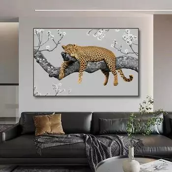Африканский золотой леопардовый настенный художественный холст, картины, черно-белые животные, цветы, плакат и принты, фотографии для современного декора гостиной 21x30 No Frame