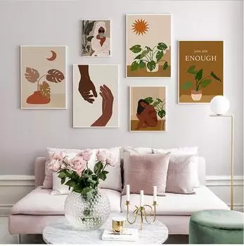 Африканское искусство, черная женщина, живопись на холсте, плакаты и принты Cuadros, скандинавские терракотовые настенные картины в стиле бохо для спальни без рамки 21*30cm