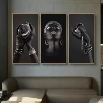 Африканское искусство, черные руки, держат ювелирные изделия, холст, картины на стене, художественные постеры, настенные панно для африканских женщин для домашнего декора 20x40cm