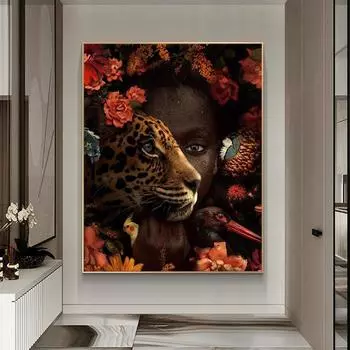 Африканское искусство, черные женщины, тигр, роза, птица, картина маслом, плакаты и принты, украшение для гостиной, стены 21cm30cm NoFrame