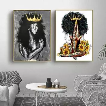 Афро-Американская Черная Девушка Queen Power Черная Женщина Художественный Принт Плакат Афро Холст Живопись Настенные Панно Девушки Комната Домашний Декор Без Рамки 21*30cm